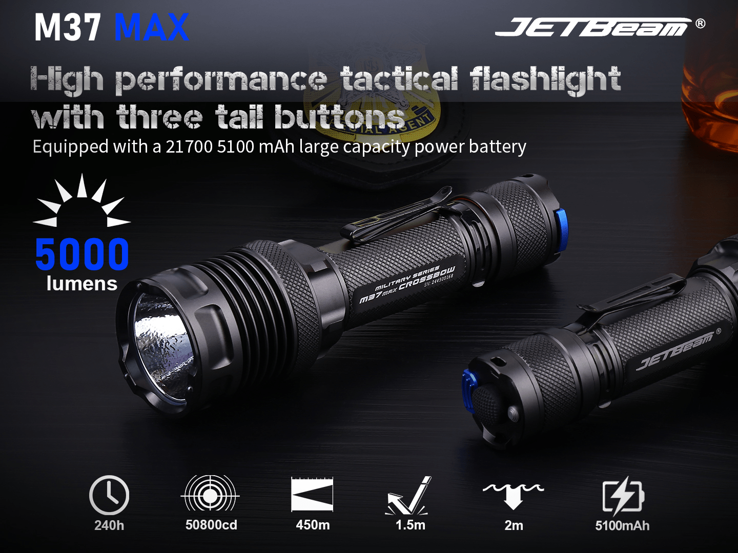 JETBEAM M37 Max 5000lm Tactical Flashlight Key Features Overview