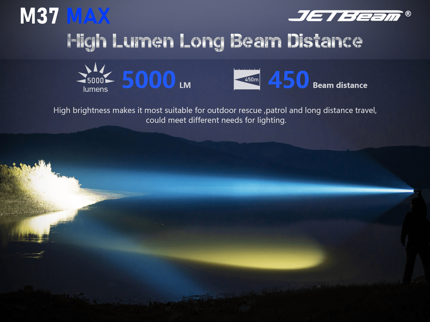 JETBEAM M37 Max 5000 Lumens 450 Meters Long Range Beam