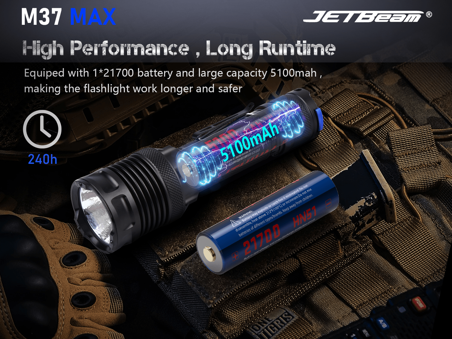 JETBEAM M37 Max 21700 5100mAh High Capacity Battery
